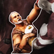 Kratos holds a man in his hands as he dangles over a large drop.